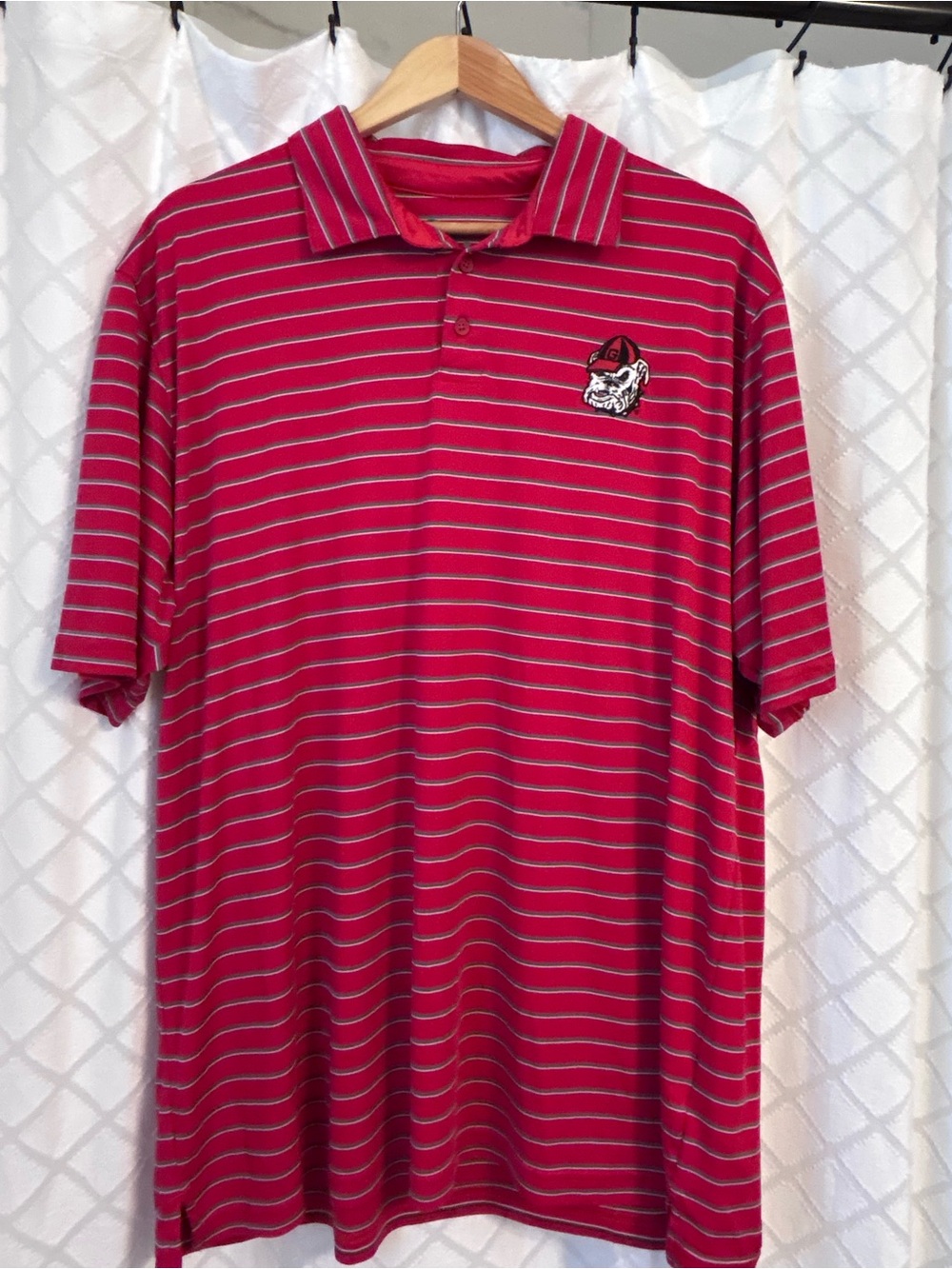 Georgia Bulldogs Champion Performance Golf Polo Size 2XL Red Striped Embroidered